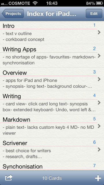   Card view on the iPhone. Individual cards can be viewed in landscape mode  