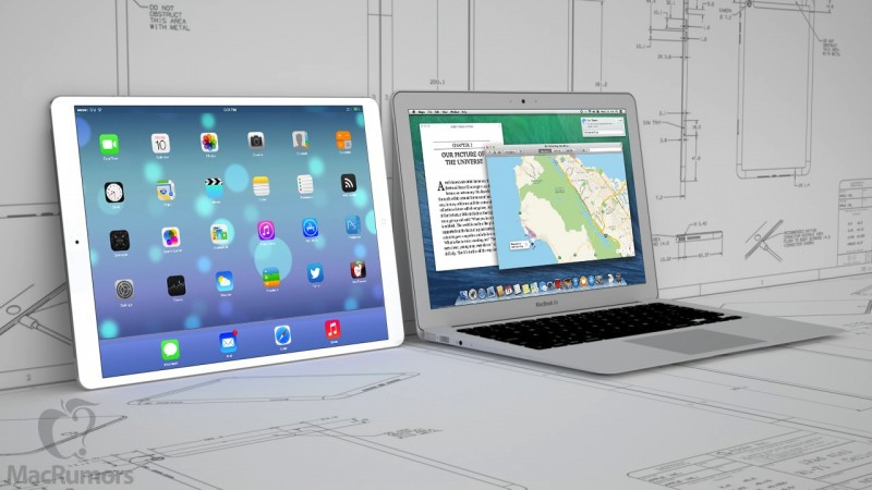 The iPad maxi compared with a 13in MacBook Air (photo MacRumors)
