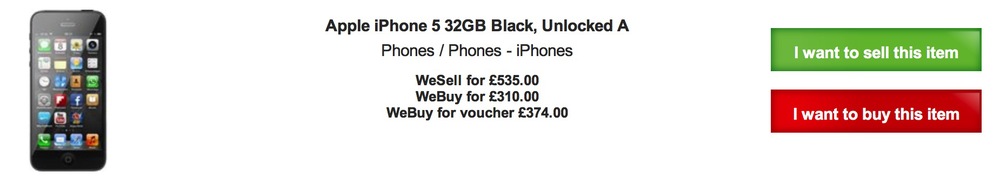 CEX offers £80 more for the same phone. But just look at the reselling price and weep. Who pays £535 for a one-year-old iPhone 5?