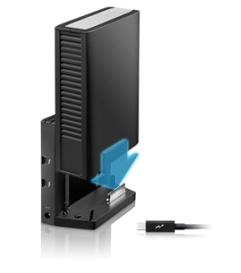 The Seagate Backup Plus USB 3.0 drives can be mounted on the two-port Thunderbolt Adapter to provide a very flexible expansion solution