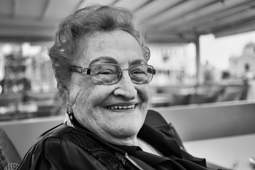   Kyria Eugenia, a regular customer and chatty companion at my morning coffee stop in Mykonos old port (Zeiss Sonnar)  