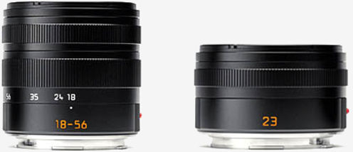 Two T-mount lenses at birth: The 18-56 (27-85mm) Vario-Elmar zoom and the 23mm (35mm) Summicron