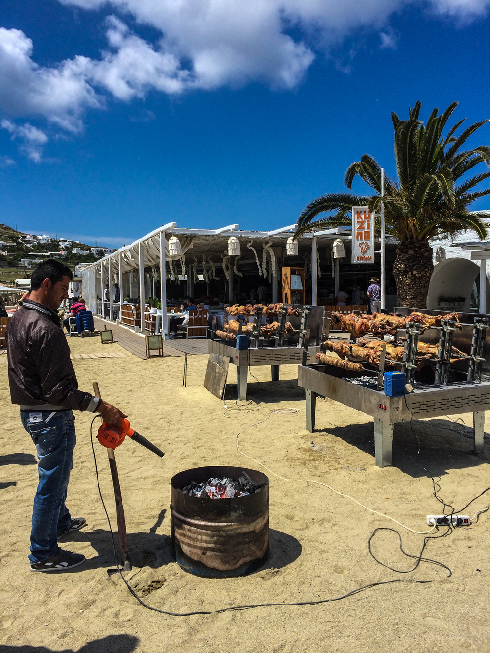   Lamb roasting is done on an industrial scale on Easter Sunday. As you see from the tangle of sockets and cables, 
