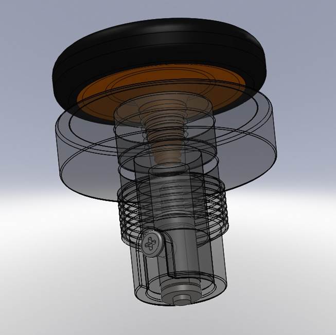 Computer-designed view of the Leica shutter release mechanism showing the screw which opposes the twisting motion as you screw in a cable release or release button