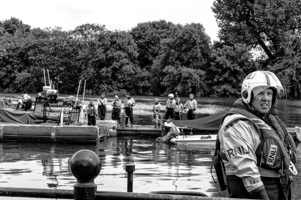 Keeping a watch on the troops from the north bank: Is this the big boss, all kitted out and ready to take the battle to Bertha?