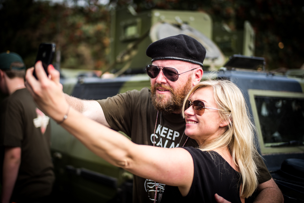 British chef Paul Cunningham, who now runs a leading restaurant in Jutland, manages a selfie with his Danish wife. His Hennedog pop-up restaurant with its Vietnamese military theme was a highlight of the festival