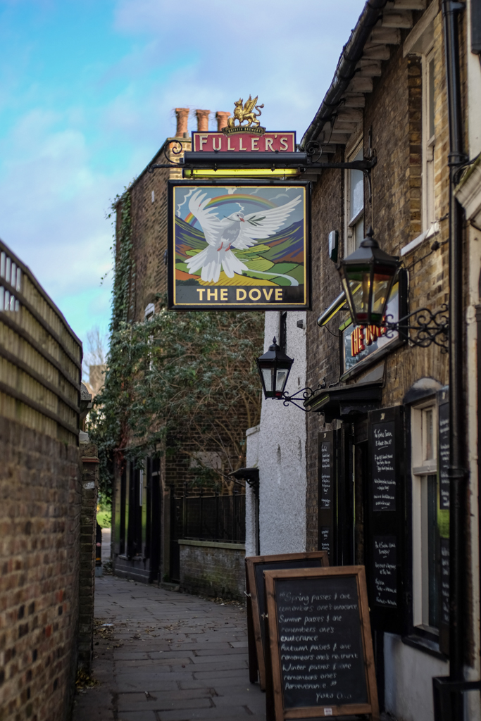 You will find the Ronalds house, birthplace of electronic communication, cheek by jowl with the ancient Dove public house and the Doves Press (the far building) where Lower Mall meets Upper Mall in Hammersmith. The Dove itself has been owned by local Chiswick brewery, Fullers, since 1776. It was here that James Thomson composed the lyrics of Rule Britannia and where Charles II entertained Nell Gwynne in the 17th century. (Photo Mike Evans)