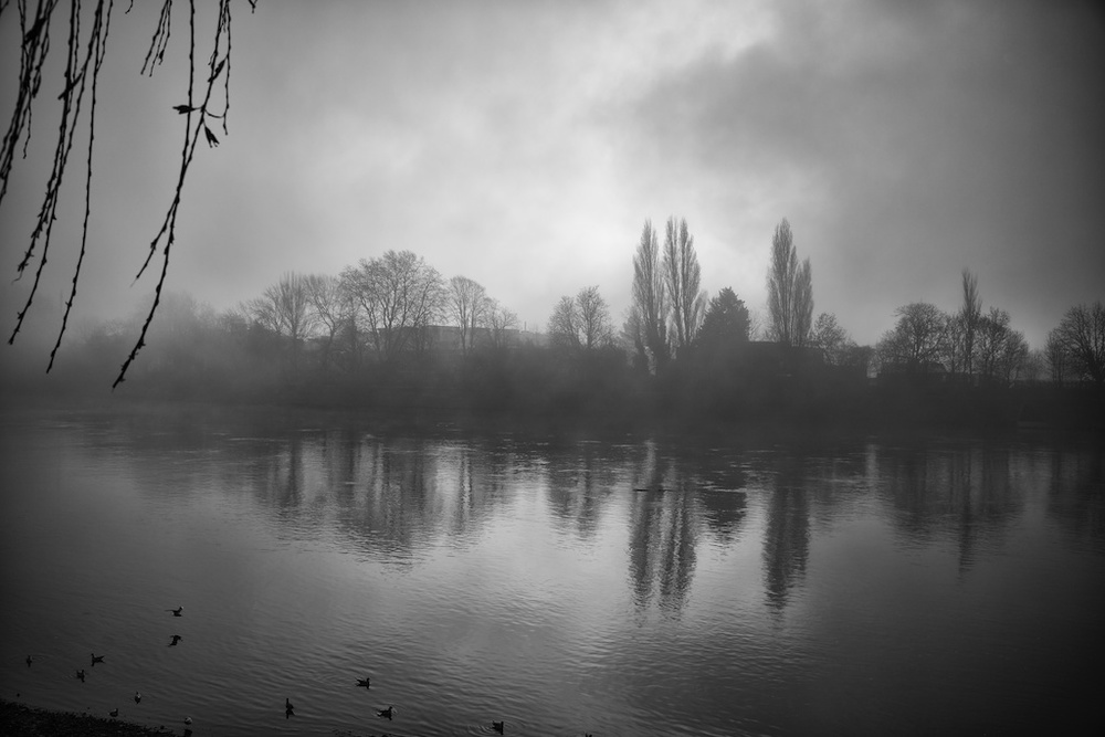 View across the misty Thames from the back window of the Doves Press (Photo Mike Evans, Sony A7r and 35mm Leica Summilux-M FLE)