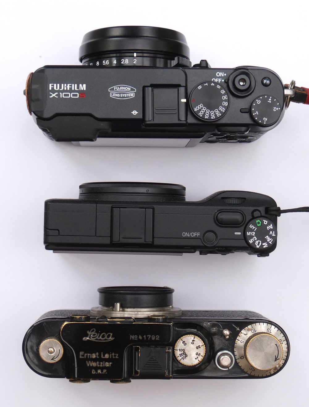 Fuji X100S (top), Ricoh GR and Leica IID