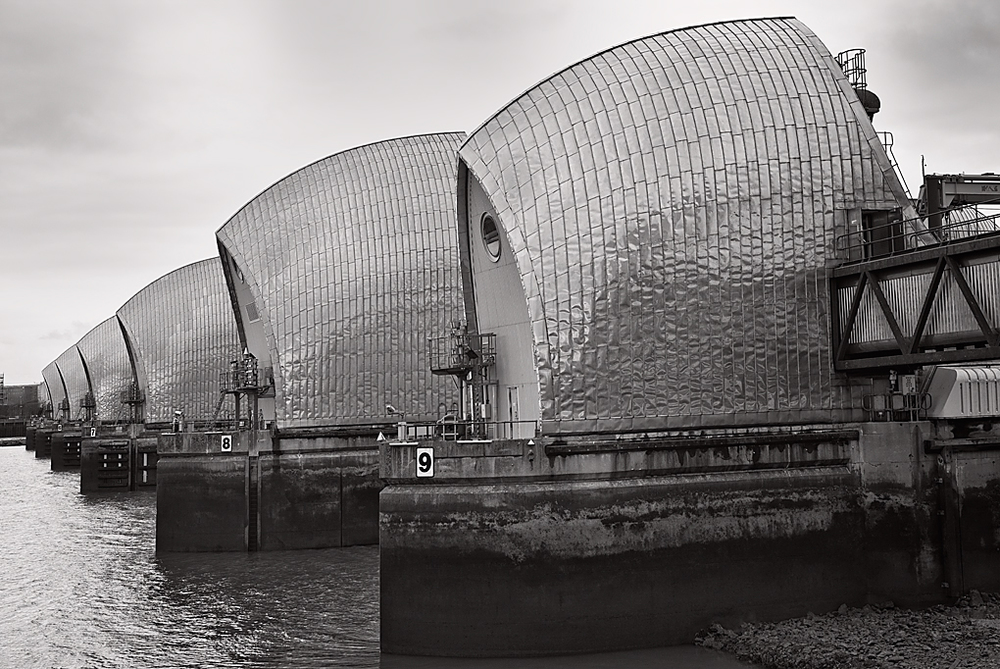 At last: The Thames Barrier as it watches over London. Photo George James