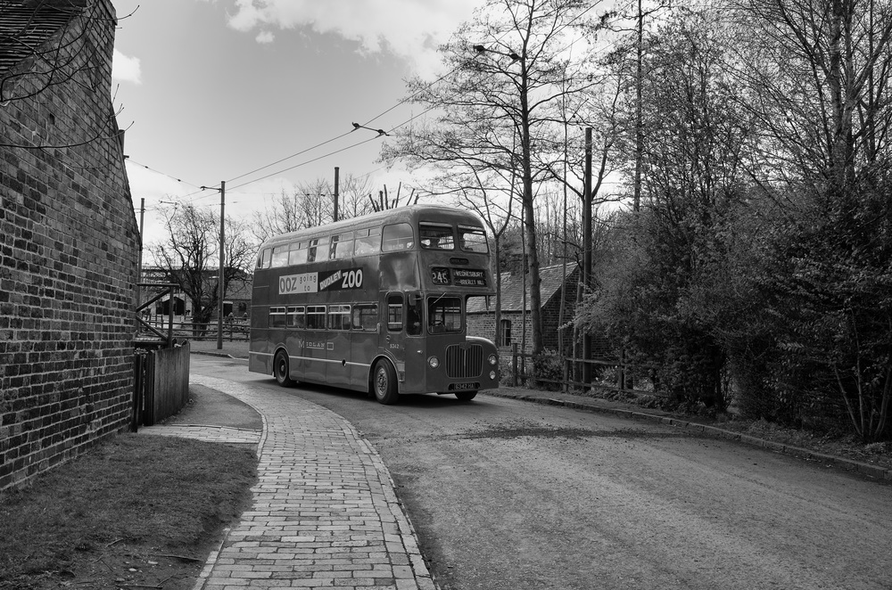 A regular vintage bus service to the village, supplemented at weekends by trams and trolley buses. Photo Ricoh GR