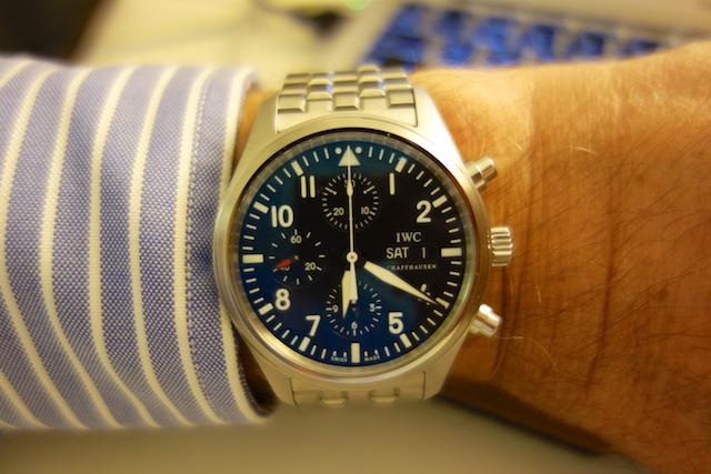 My IWC Pilot Watch, not even the latest model, is a good, solid performer that gets attention from those who know about these things. As a classic, it does three things: It tells the time at a glance (very useful), it shows both day and date (extremely useful) and acts as a chronograph (not so useful these days). But is it occupying wrist-estate that would be better devoted to a mini computer that connects with the big wide world? Only time will tell