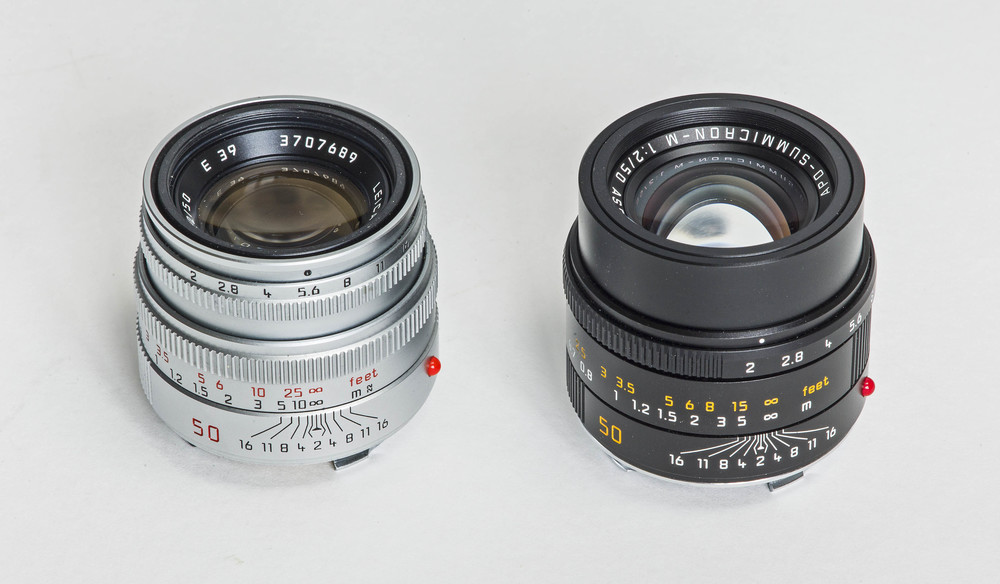 The regular 50mm Summicron-M in silver alongside the new 50mm APO-Summicron-M ASPH (©Brian Bower FRPS)