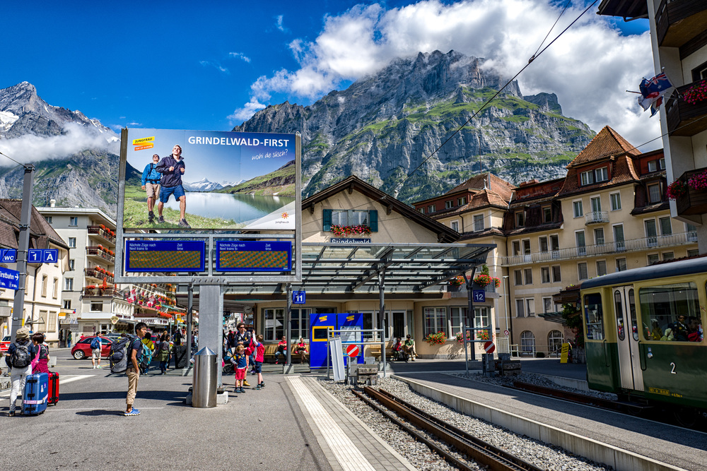 Grindelwald from the station where the Berner Oberland Bahn and the Wengernalpbahn meet