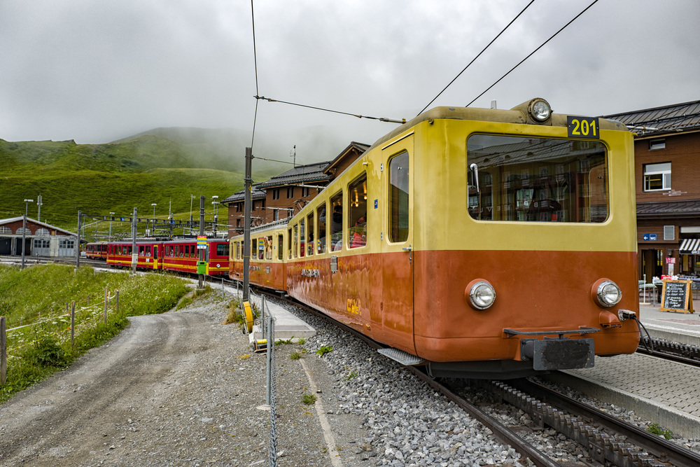 Jungfraubahn train leaving Kleine Scheidegg with another load of tourists for the top of the Jungfraujoch