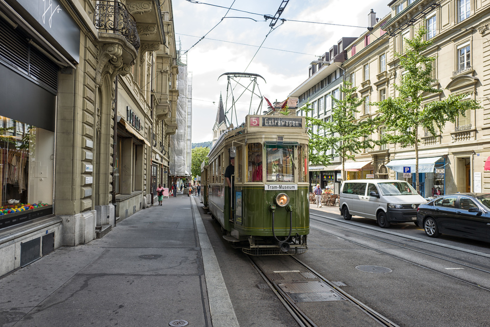 Our very own tram awaits in a side street near Bern railway station. As part of our organised tour, we spent two hours trundling around the Swiss capital in this 1935 vintage tram