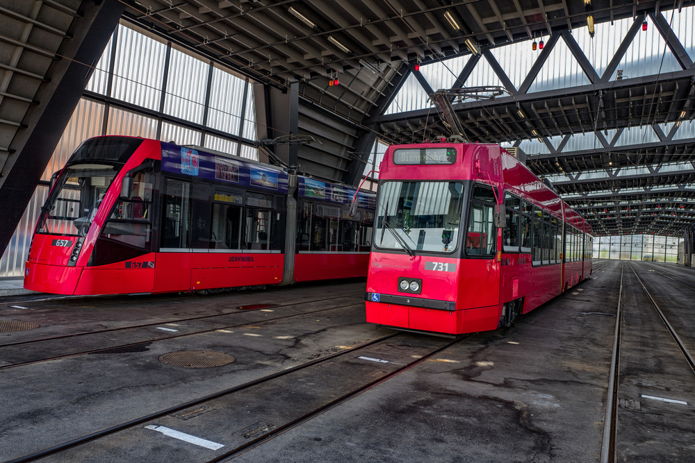 More modern vehicles lurking in the Bern city tram depot