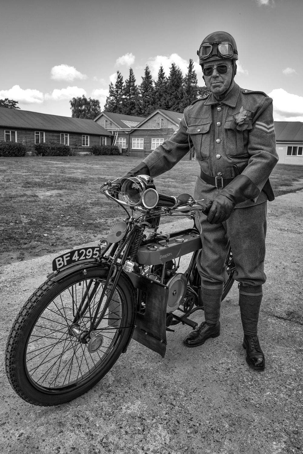 Another popular despatch bike of the war was the Douglas twin, this one with a leather mud flap which was a field retro fitting