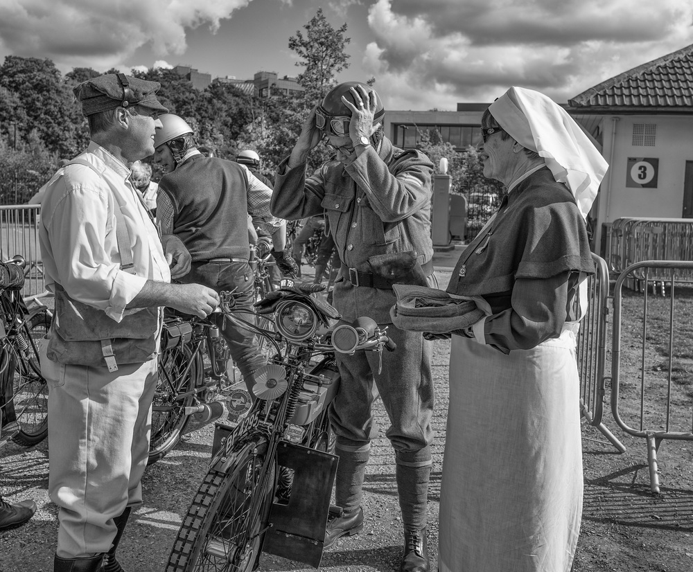 Nursing help is at hand in case any DR falls off his Triumph or Douglas