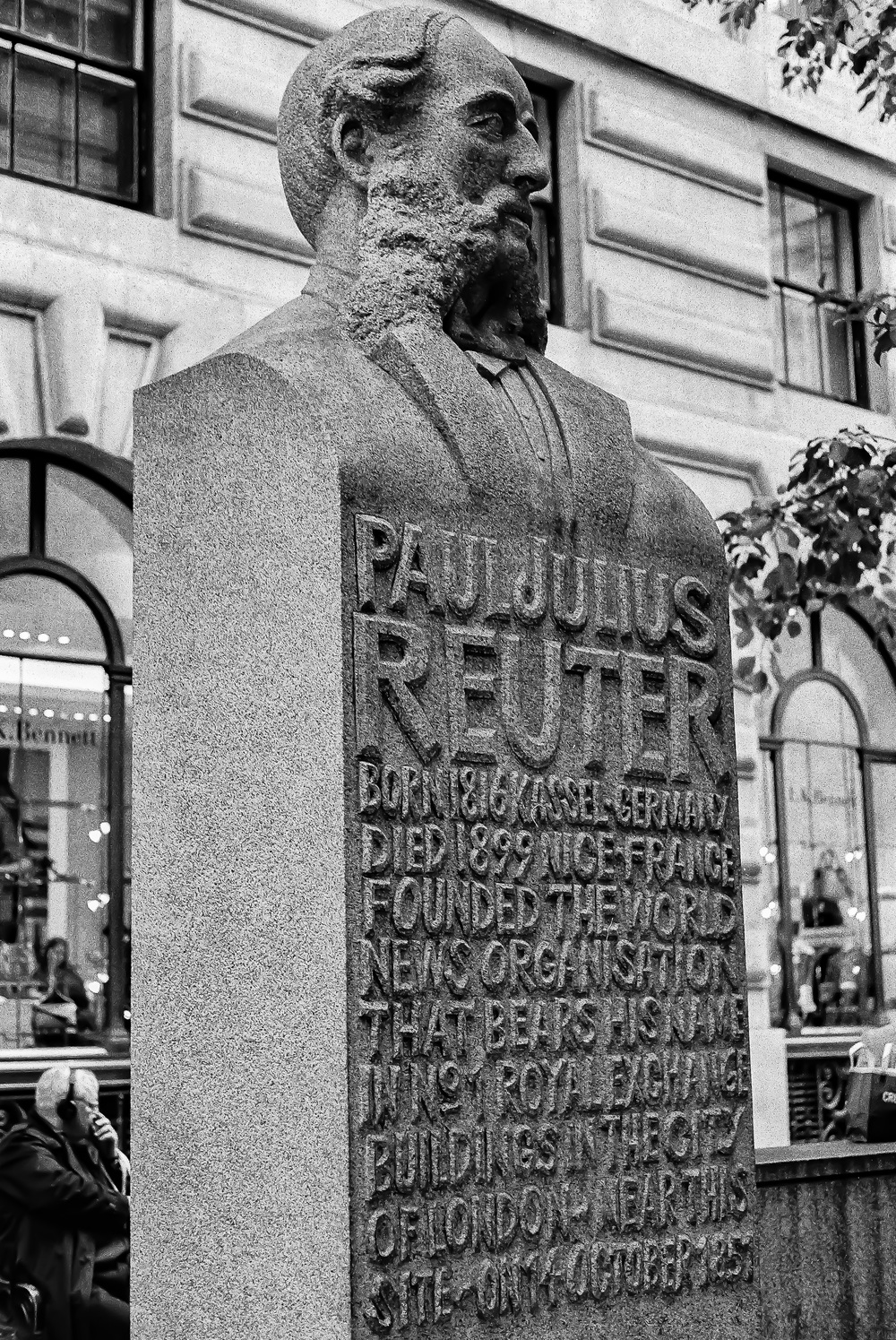 Paul Julius Reuter, father of news gathering, fittingly stands sentinel outside Leica