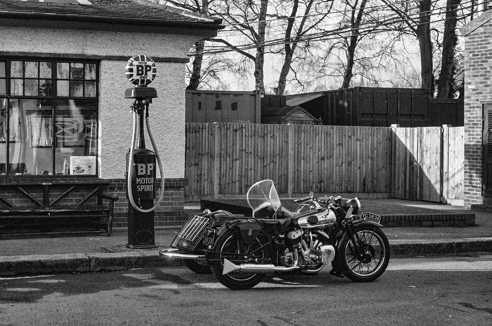 Top, above and below: This mid-1930s Brough Superior and sidecar epitomises the age just as truly as the Leica camera. Affluent racegoers would have had Leicas around their necks at meetings throughout the decade. They might even have aspired to owning a Brough, generally acknowledged as the Leica of motorcycles. It was on a Brough, but a more sporty version than this, that Lawrence of Arabia met his untimely end on 19 May 1935