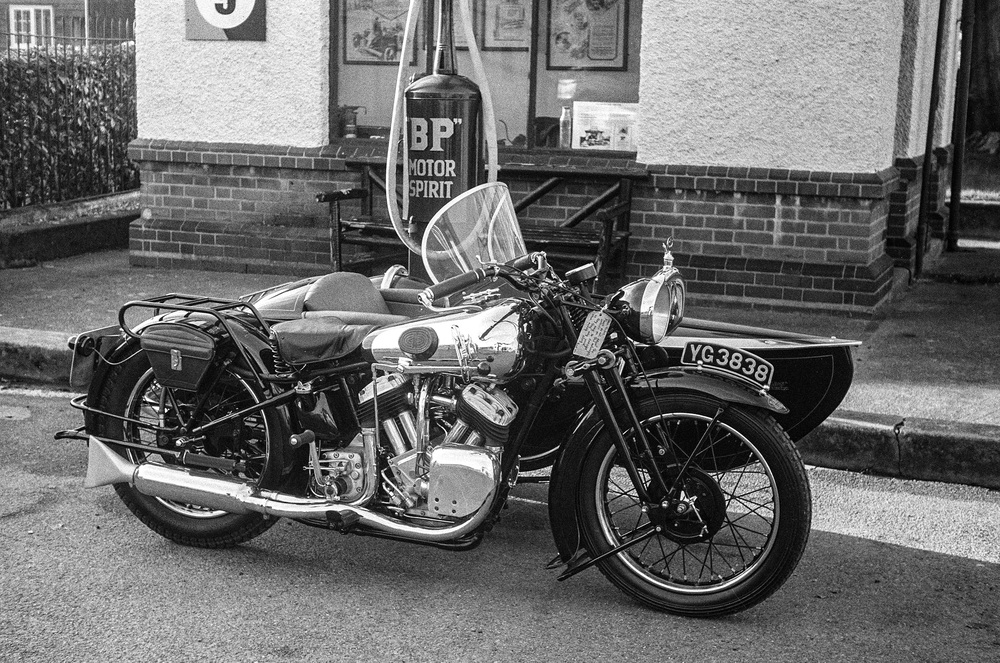 In period: Mid-1930s Brough Superior and sidecar shot at Brooklands Museum with a 1935 Leica III and f/3.5 5cm Elmar (photograph by Michael Evans)