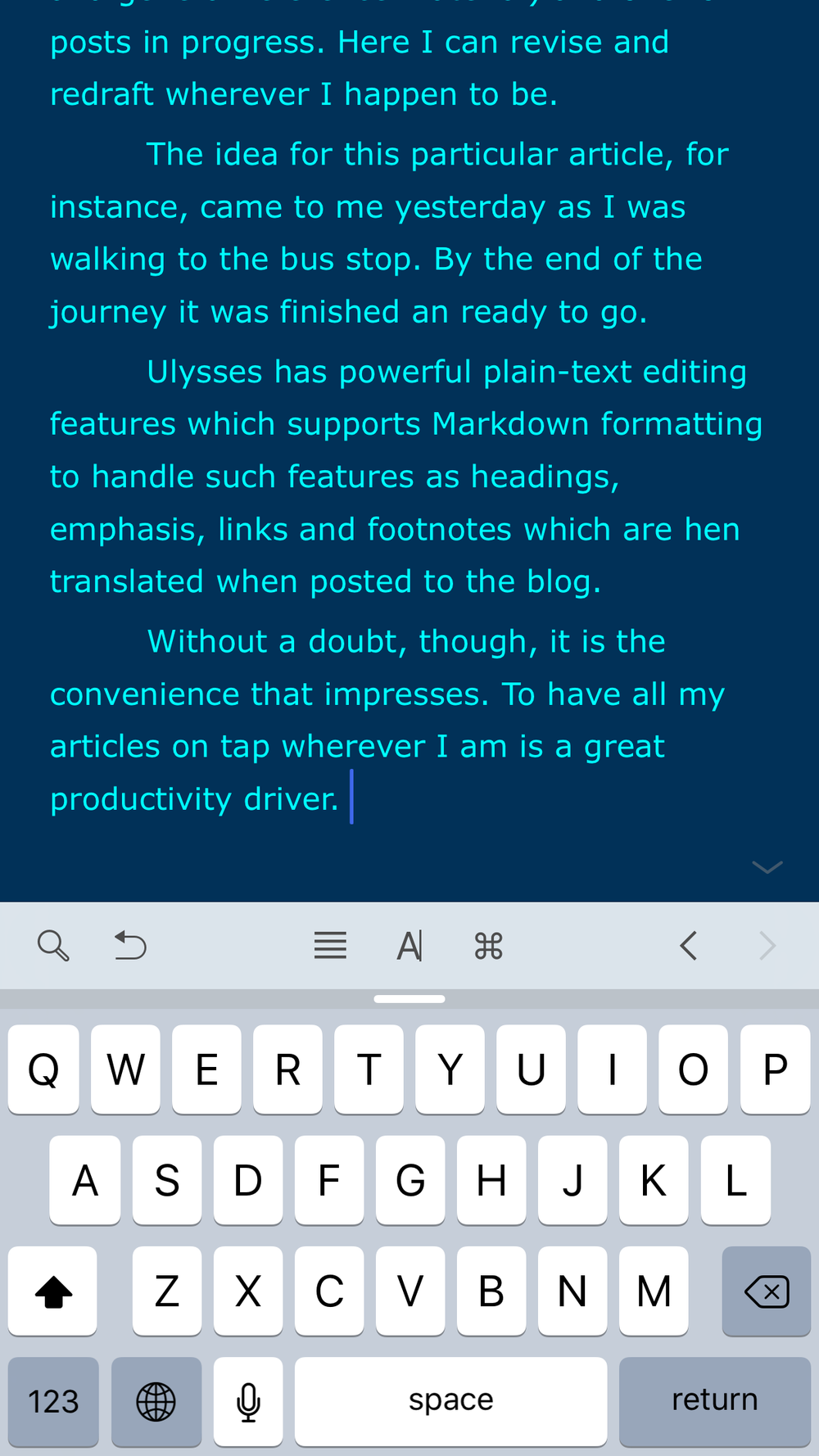  Ulysses for iPhone: The jewel in the crown, ensuring full compatibility between Macs, iPads and phones. Edit your test wherever you are 