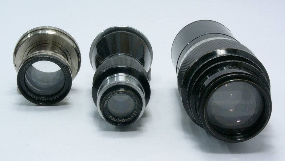All bases covered: 5cm Summar, 10.5cm Mountain Elmar and 13.5cm Elmar