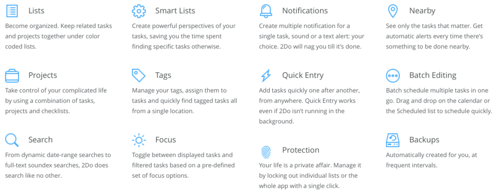 Major features of 2Do