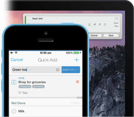 Quick entry of tasks on iPhone or Mac