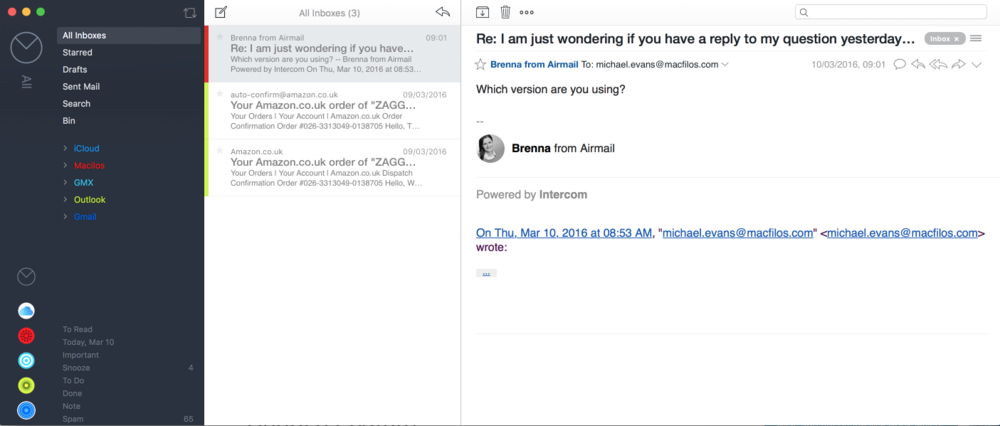 Extended view of the Airmail window in OS X