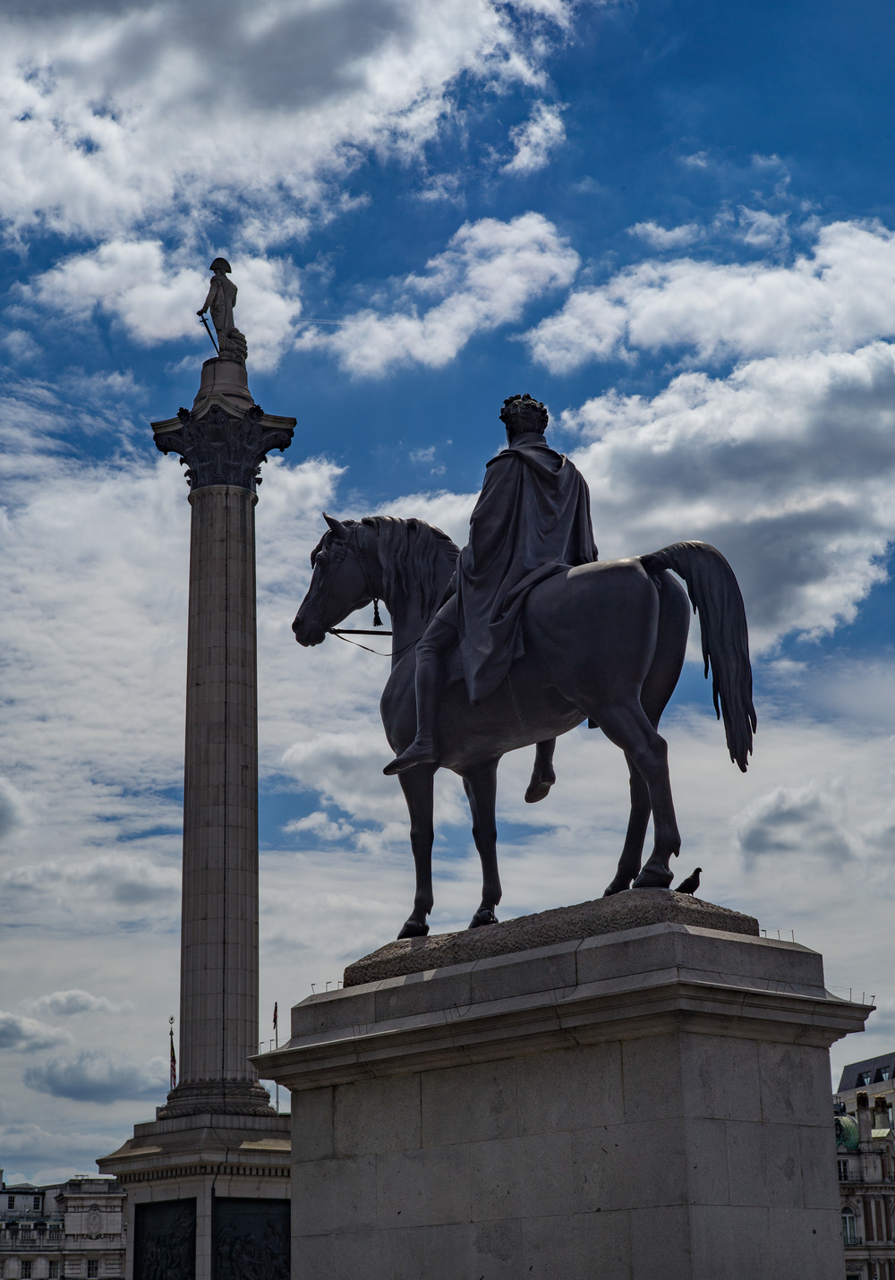 A slimmish George IV, formerly the corpulant Prince Regent, surveys Admiral Lord Nelson and his column in London