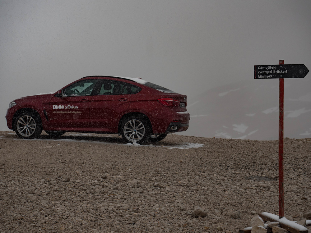 This BMW X-Drive was perched here on the mountain on my last visit in January 2014. I hope they changed the model.