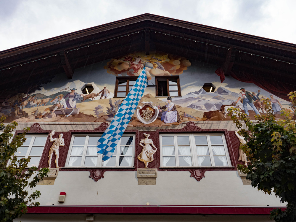 Alpine architecture and art, Garmisch Partenkirchen. That 24mm wide-angle comes in handy.