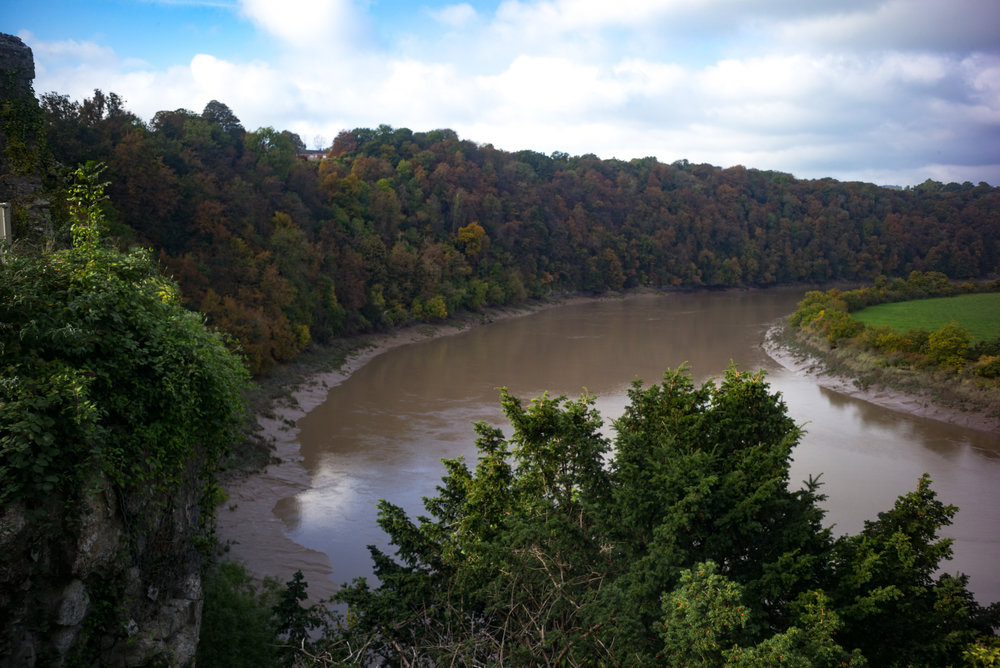 Above: An achingly beautiful bend on the River Wye, seen from Chepstow Castle. Wales on the left, England on the right. Below: Narrow streets, oodles of charm in Chepstow.