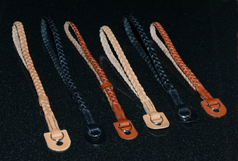 Classic Cases leather braided wrist straps come in long and short versions, the longer design featuring a leather restraining loop to ensure a close fit on the wrist. The three colours are brown, black and rich brown.