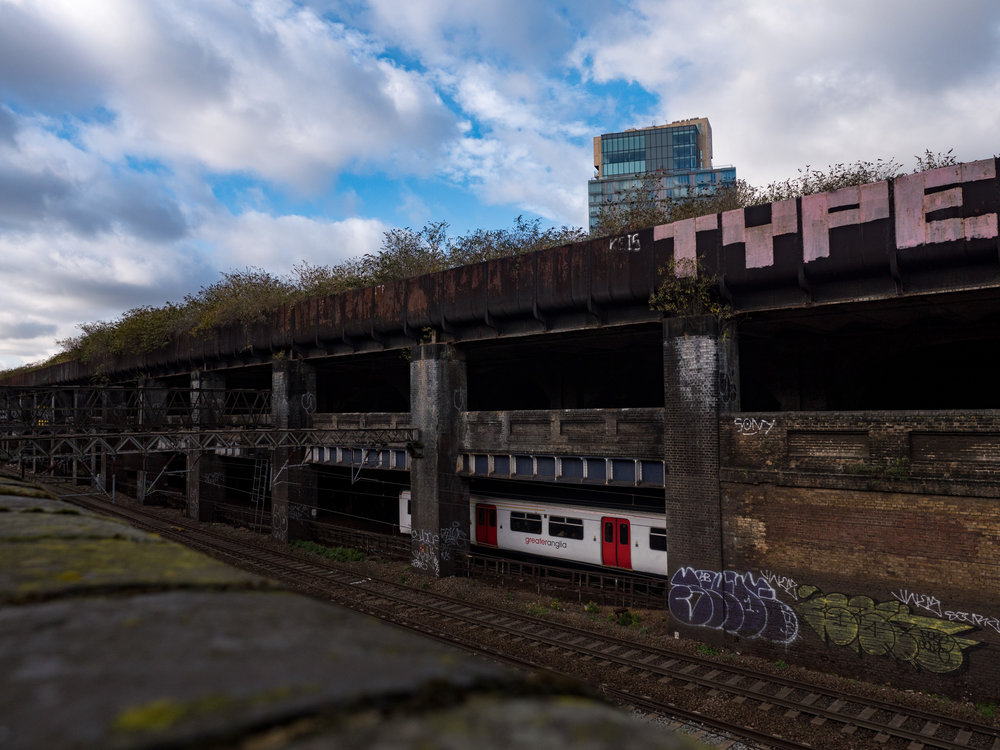 Urban decay which goes unnoticed as you sit on a smart train leaving Liverpool Street station