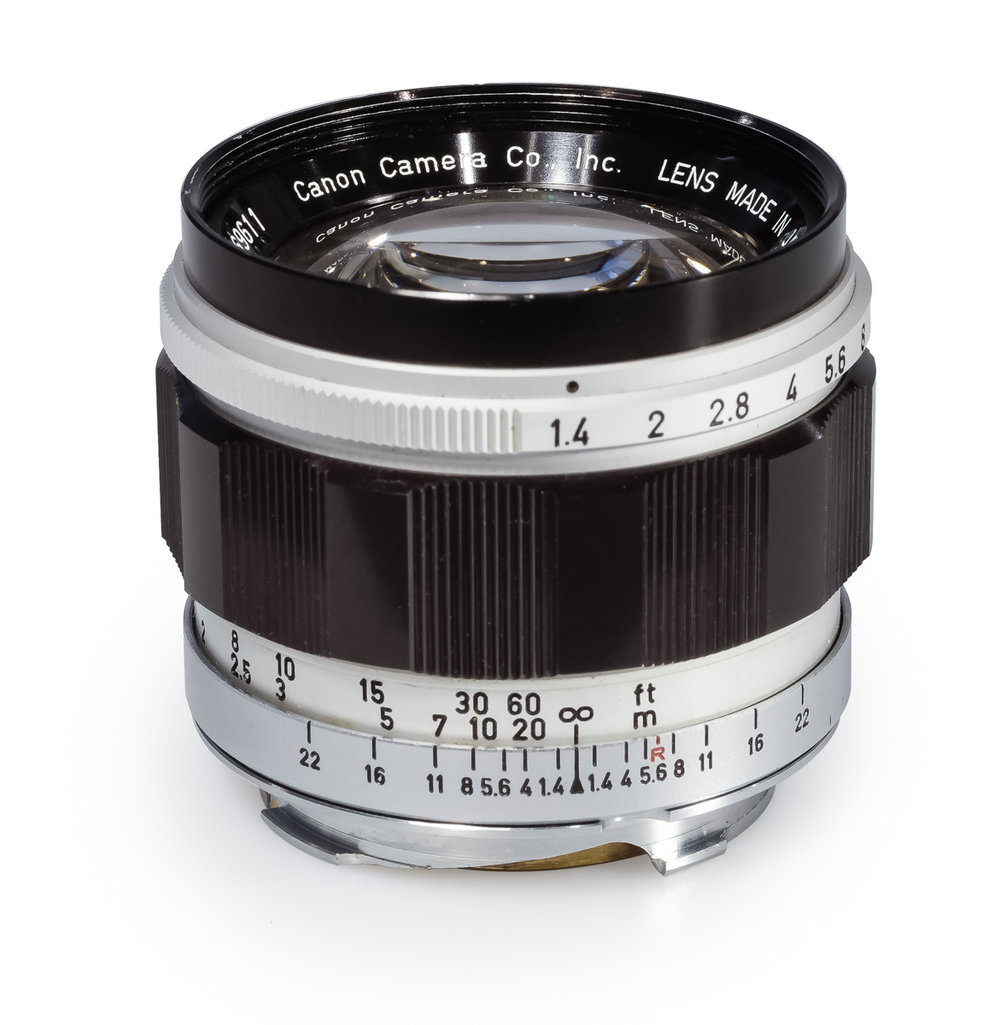 Above: The Canon 50mm f/1.4 LTM lens. Below: Compared with the contemporary Leica f/1.4 Summilux