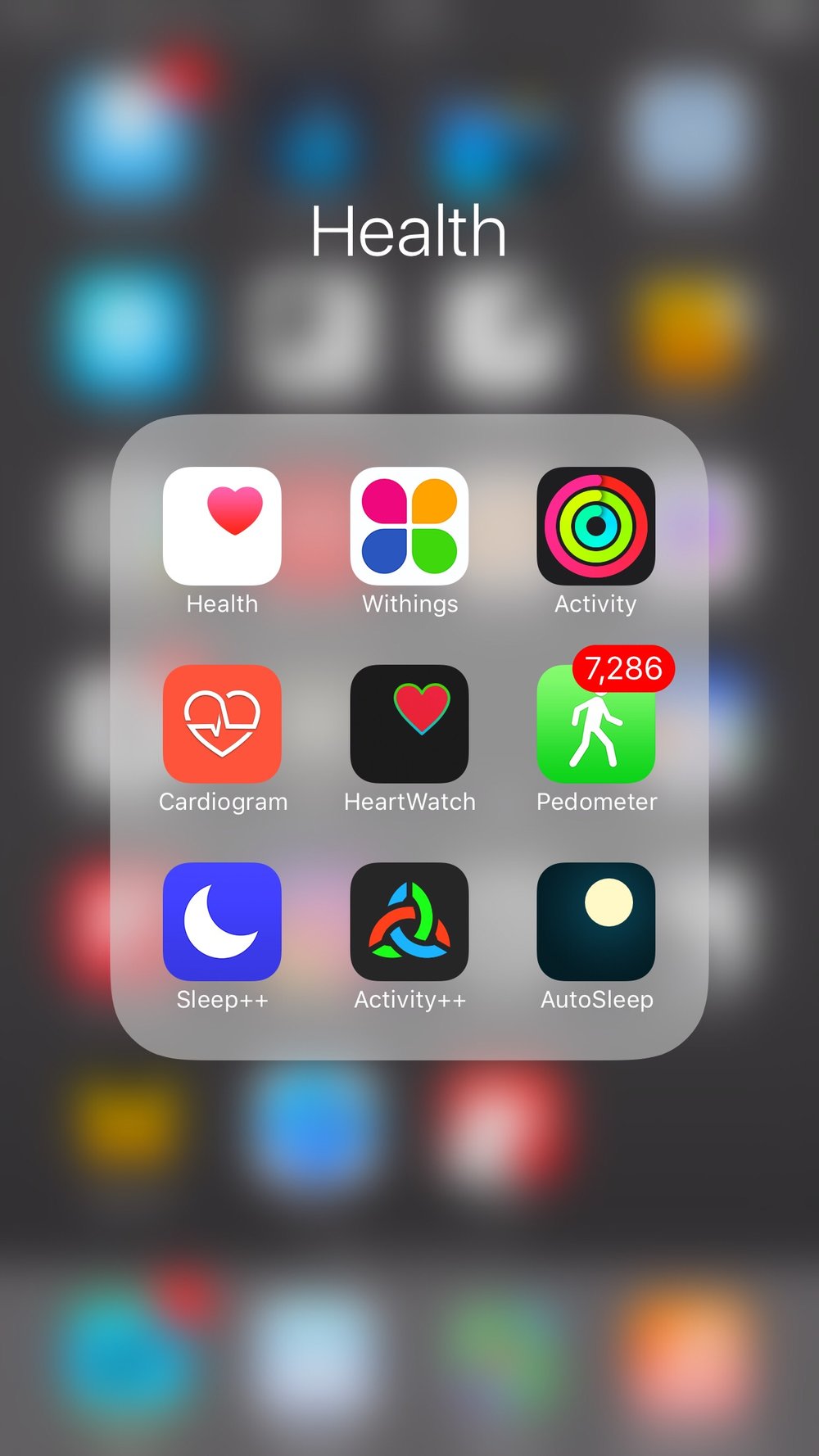 A folder of health apps on my iPhone. All rely on the same basic data from the Apple Watch and the phone