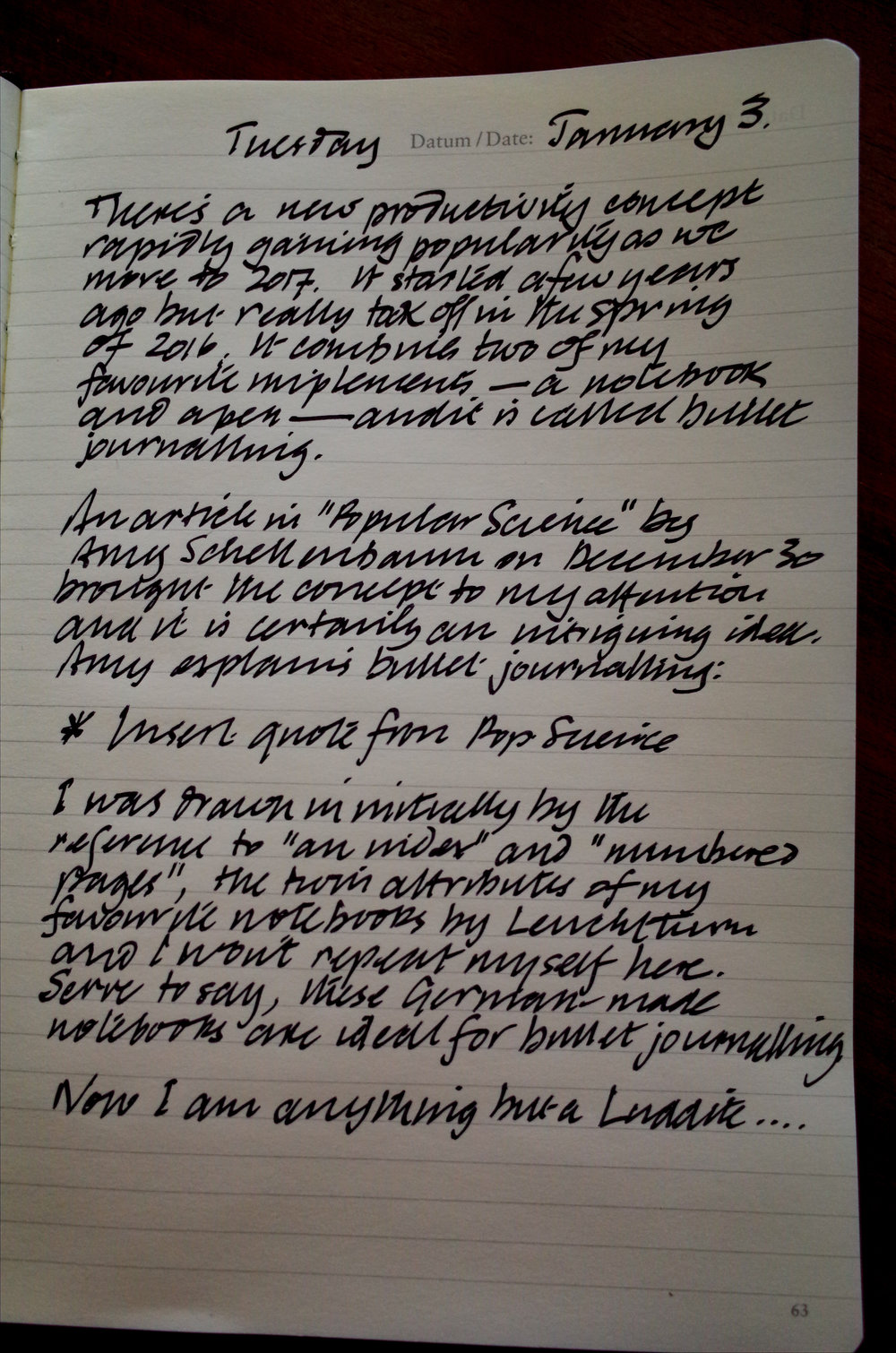 After over a quarter of a century of neglect, my handwriting is again improving — but I have a long way to go. It is still relatively untidy and lacks the fluency it once displayed. Written with the Kaweco Sport 1.1mm italic nib and using a Leuchtturm notebook
