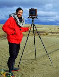 QT on location with his large-format film camera and hefty tripod