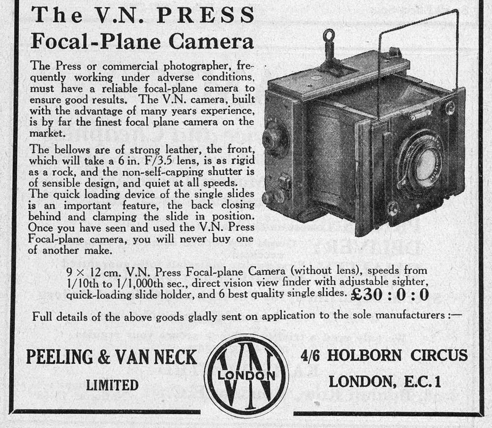   [Fig.5] The VN Press Camera. Peeling and Vanneck used the experience they had gained with the British Anschutz when they launched the VN Press Camera in 1932.  