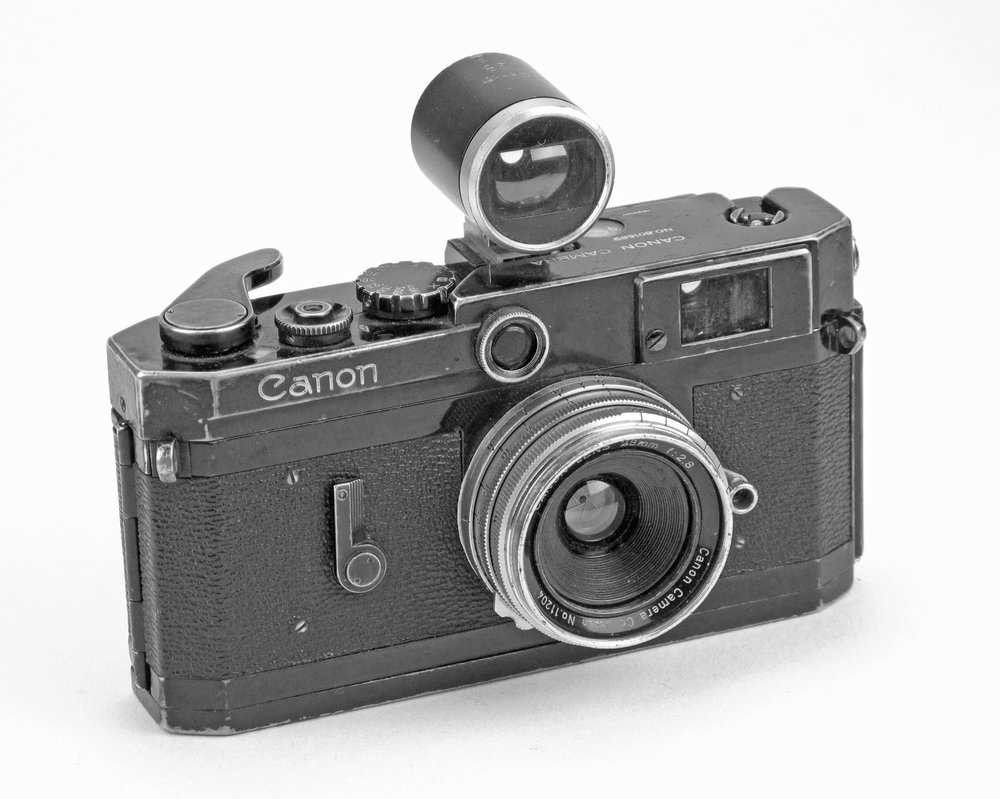   [Fig.18] Black Canon 6L camera with 28mm f/2.8 lens and viewfinder.  