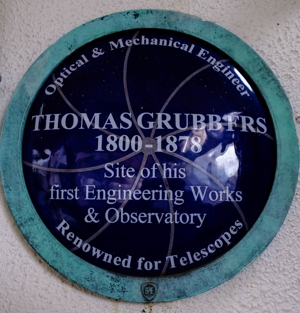   Plaque at the site of the first engineering works of Thomas Grubb, by William Fagan  