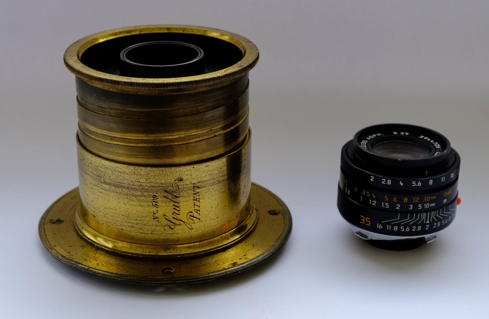 Grubb lens size compared with a modern Leica 35mm Summicron