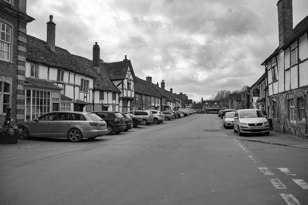 Pretty Lacock village, just outside the Abbey gates, is ruined by the motor car. Whatever are they thinking of, residents notwithstanding? But no such problems for the picture-postcard village of Castle Combe, just a few miles away (below)