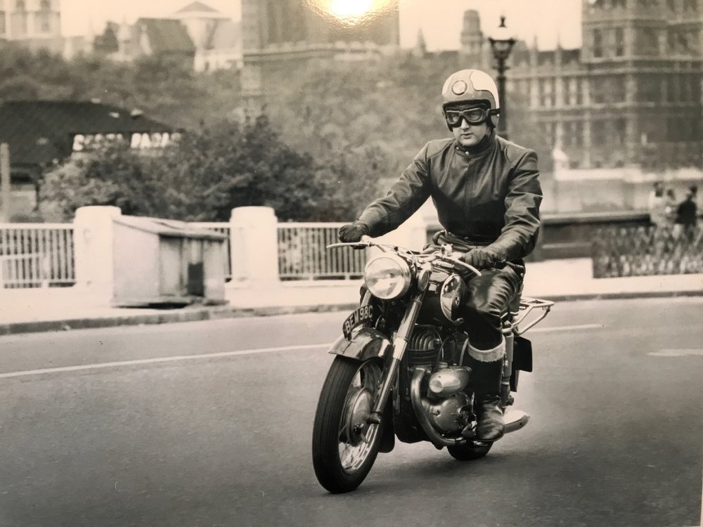 Above: Mike Evans riding a 248cc Puch SGS road-test bike for a photo shoot in November 1965. Don thinks this image was probably taken by Iliffe staff photographer David Nash, almost certainly using a TLR Mamiyaflex rather than one of the VN press cameras mentioned in this article. Mike remembers the Harro leathers were also on test — borrowed from Ernst Harr in the Schwartzwald during a personal visit to the factory earlier that year. Below: Mike