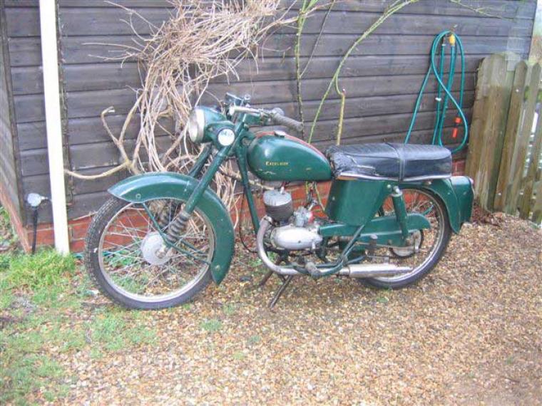 Down to earth with a bump: Instead of dreaming of the Ducati Elite I was condemned to this 98cc two-speed Excelsior with its two-stroke Villiers engine. Mine was a red one but I didn