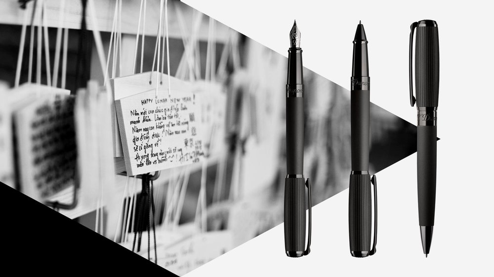 A trio of pens to add to your boutique cabinet: Fountain pen at £640, rollerball at £530 and ballpen at £400. Lens