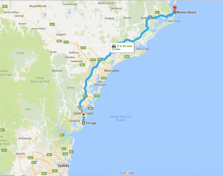 The 2½-hour drive north from Terrigal to Blueys Beach